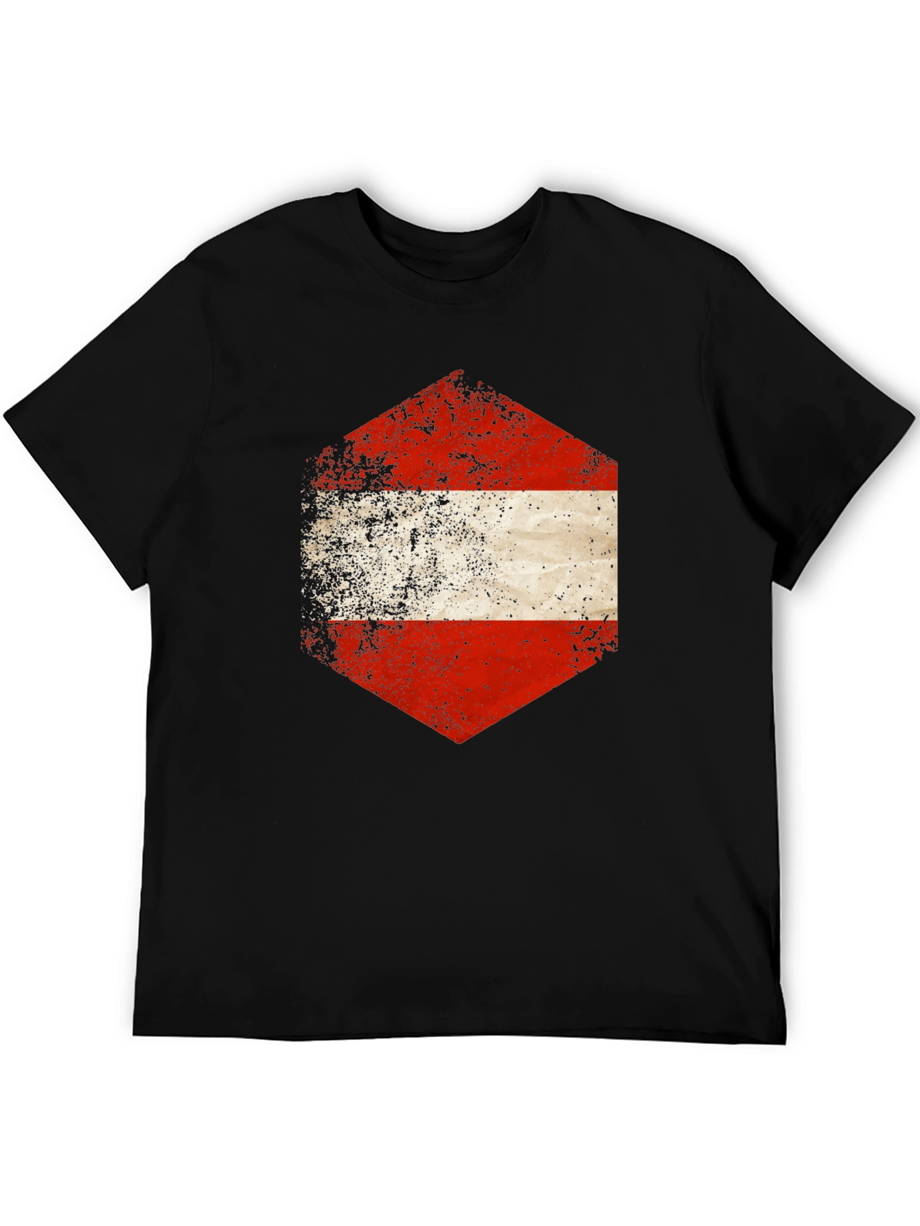 Austria Flag Hexagon Graphic Tee - Distressed Style