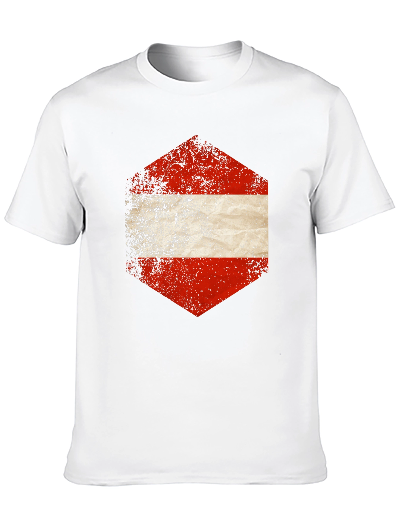 Austria Flag Hexagon Graphic Tee - Distressed Style