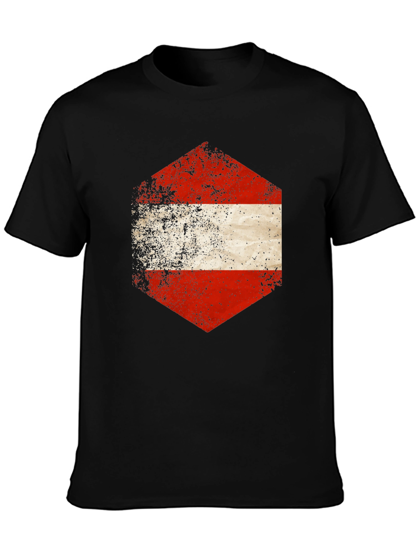 Austria Flag Hexagon Graphic Tee - Distressed Style