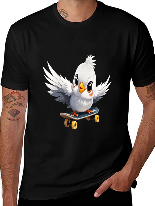 Skateboarding Bird Graphic Tee - Cool Cotton T-Shirt