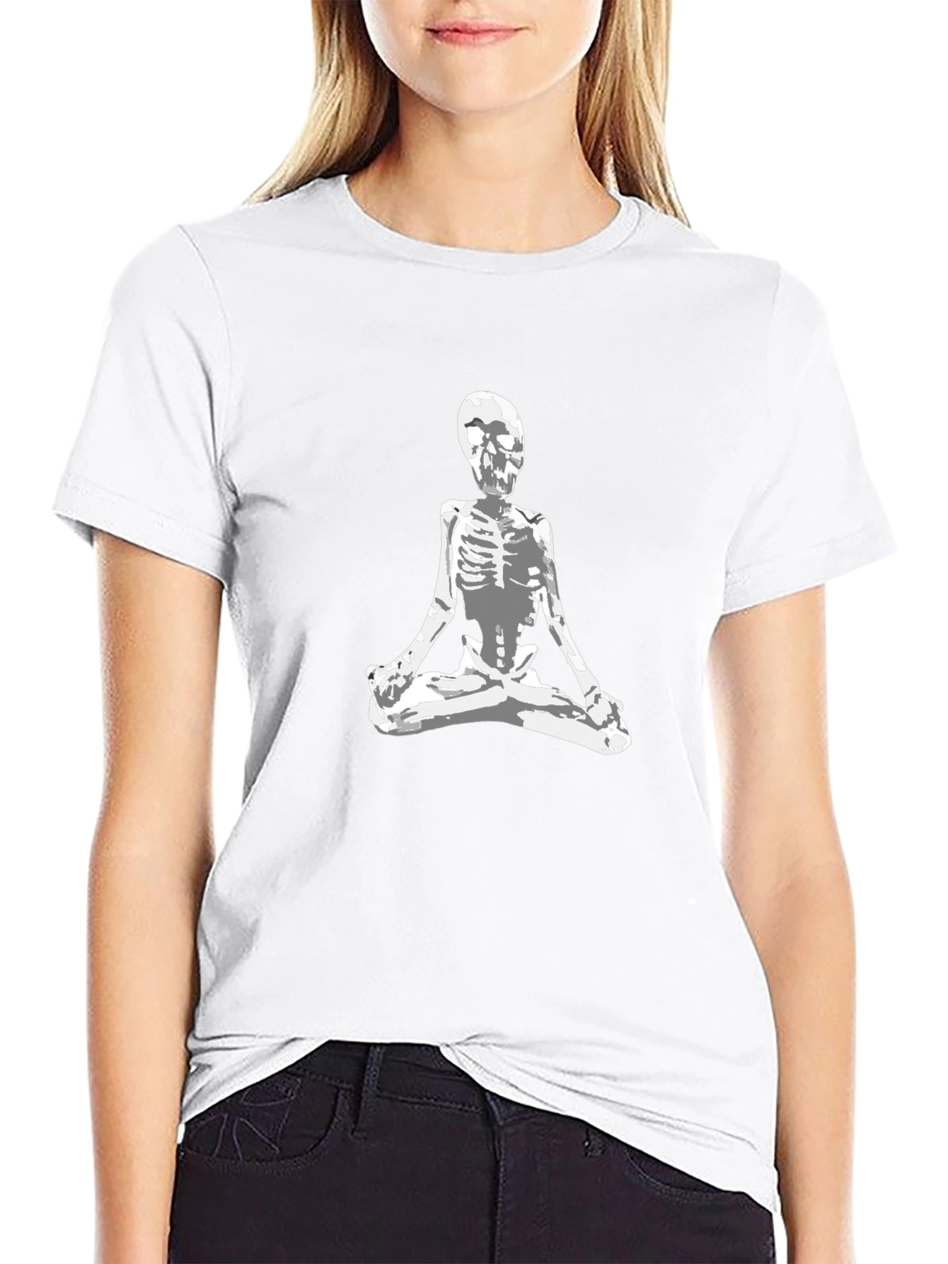 Meditating Skeleton Graphic Tee - Black Cotton Blend