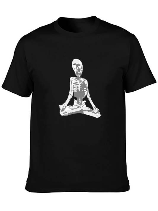 Meditating Skeleton Graphic Tee - Black Cotton Blend