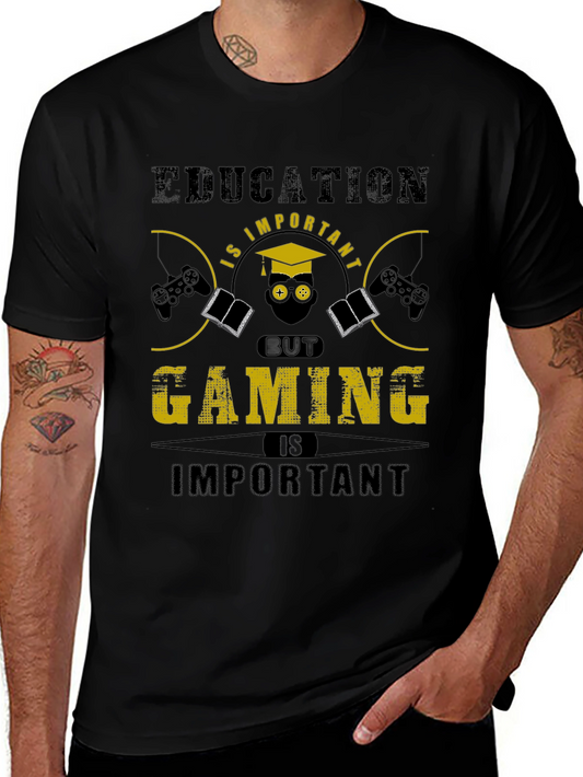 Education vs Gaming Funny Graphic T-Shirt