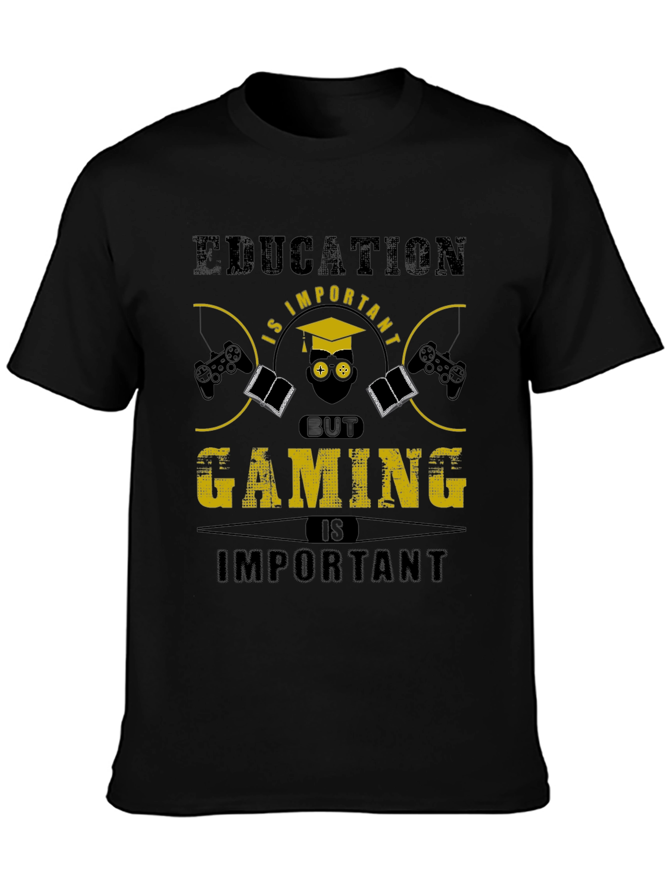 Education vs Gaming Funny Graphic T-Shirt