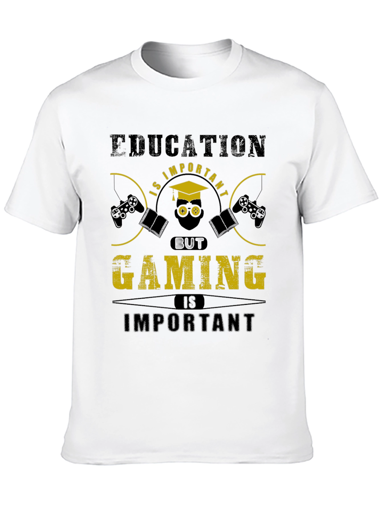 Education vs Gaming Funny Graphic T-Shirt