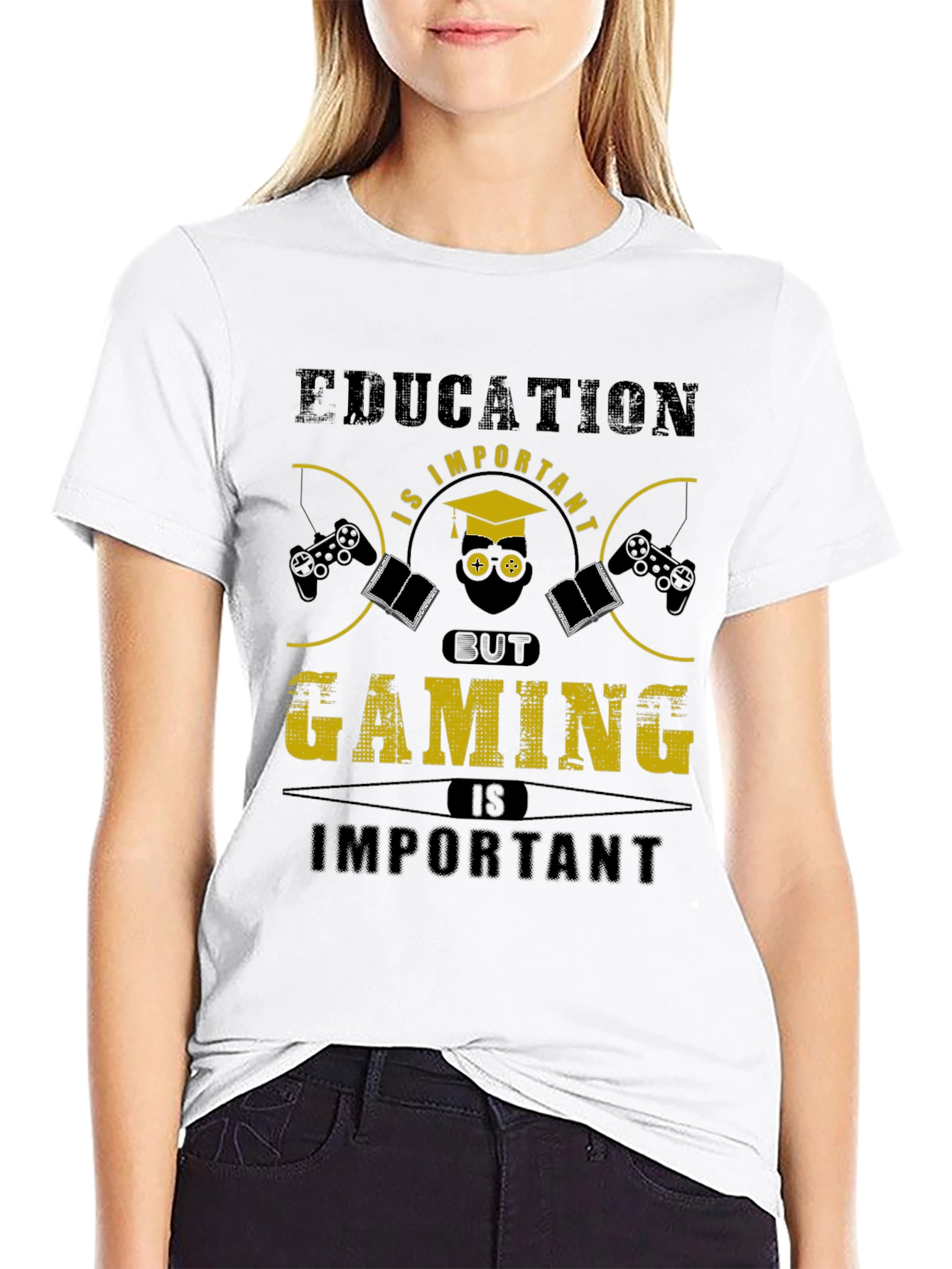 Education vs Gaming Funny Graphic T-Shirt