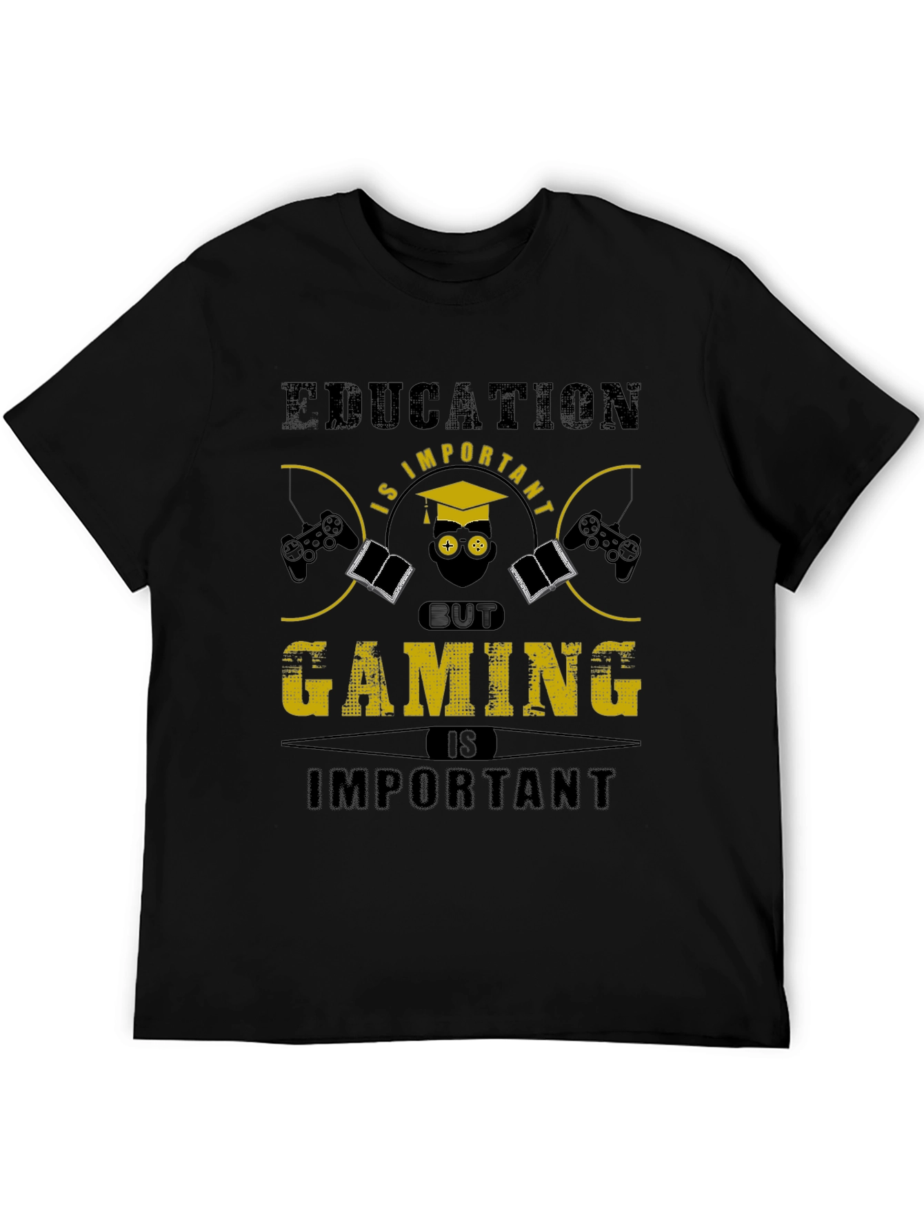 Education vs Gaming Funny Graphic T-Shirt
