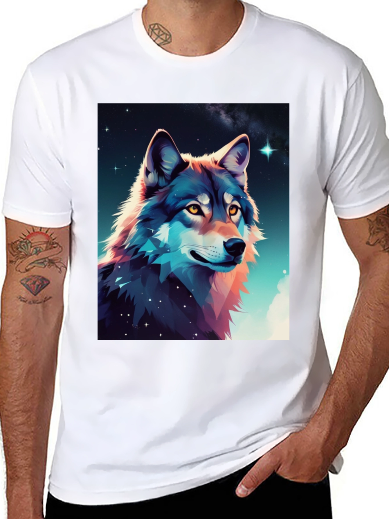 Wolf Galaxy Graphic Tee - Black Cotton Blend