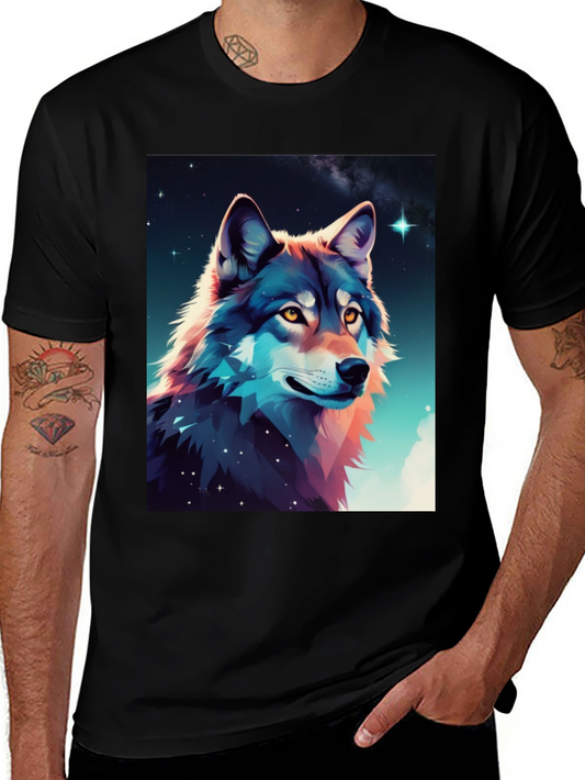 Wolf Galaxy Graphic Tee - Black Cotton Blend
