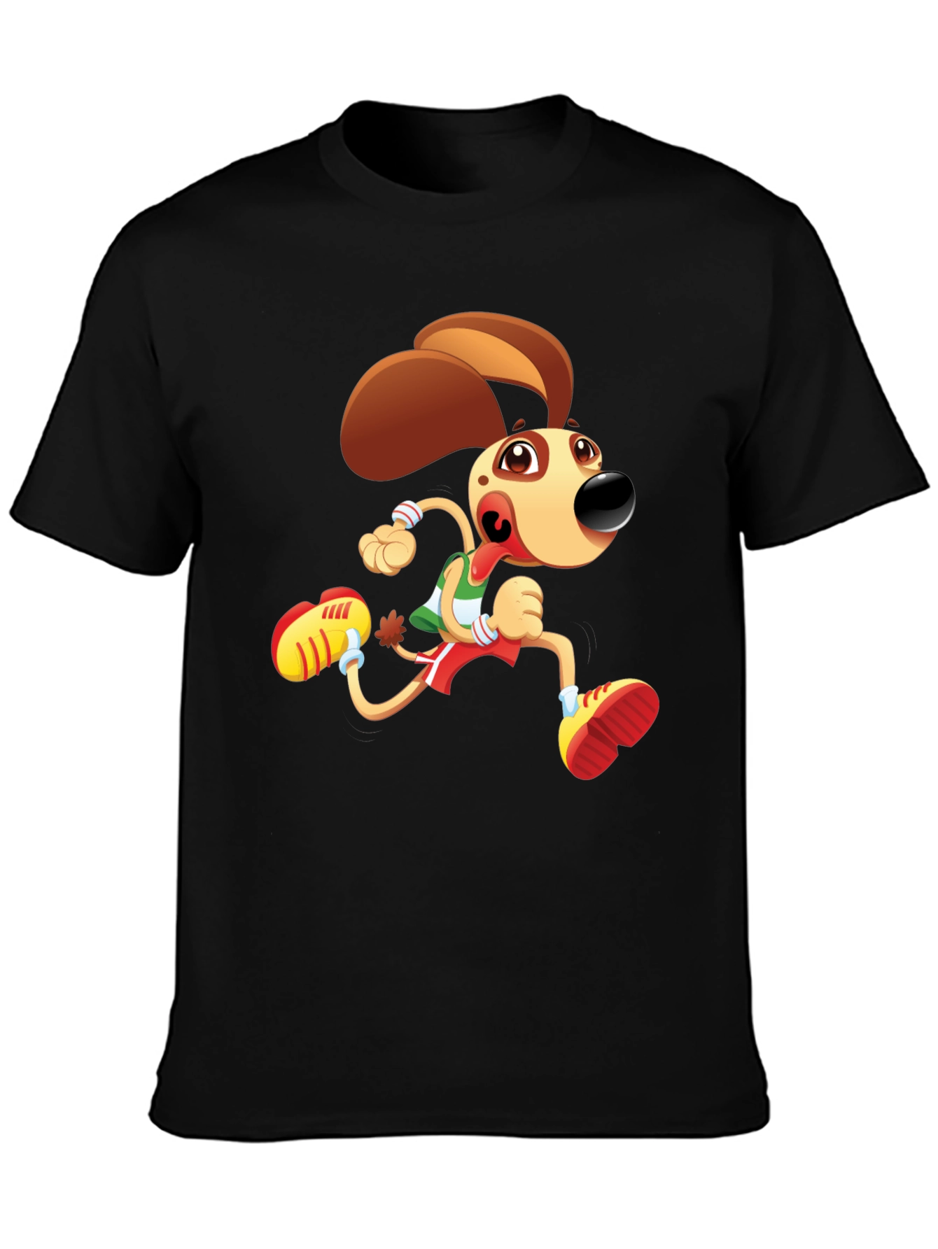 Cartoon Dog Running T-Shirt - Black Fun Design