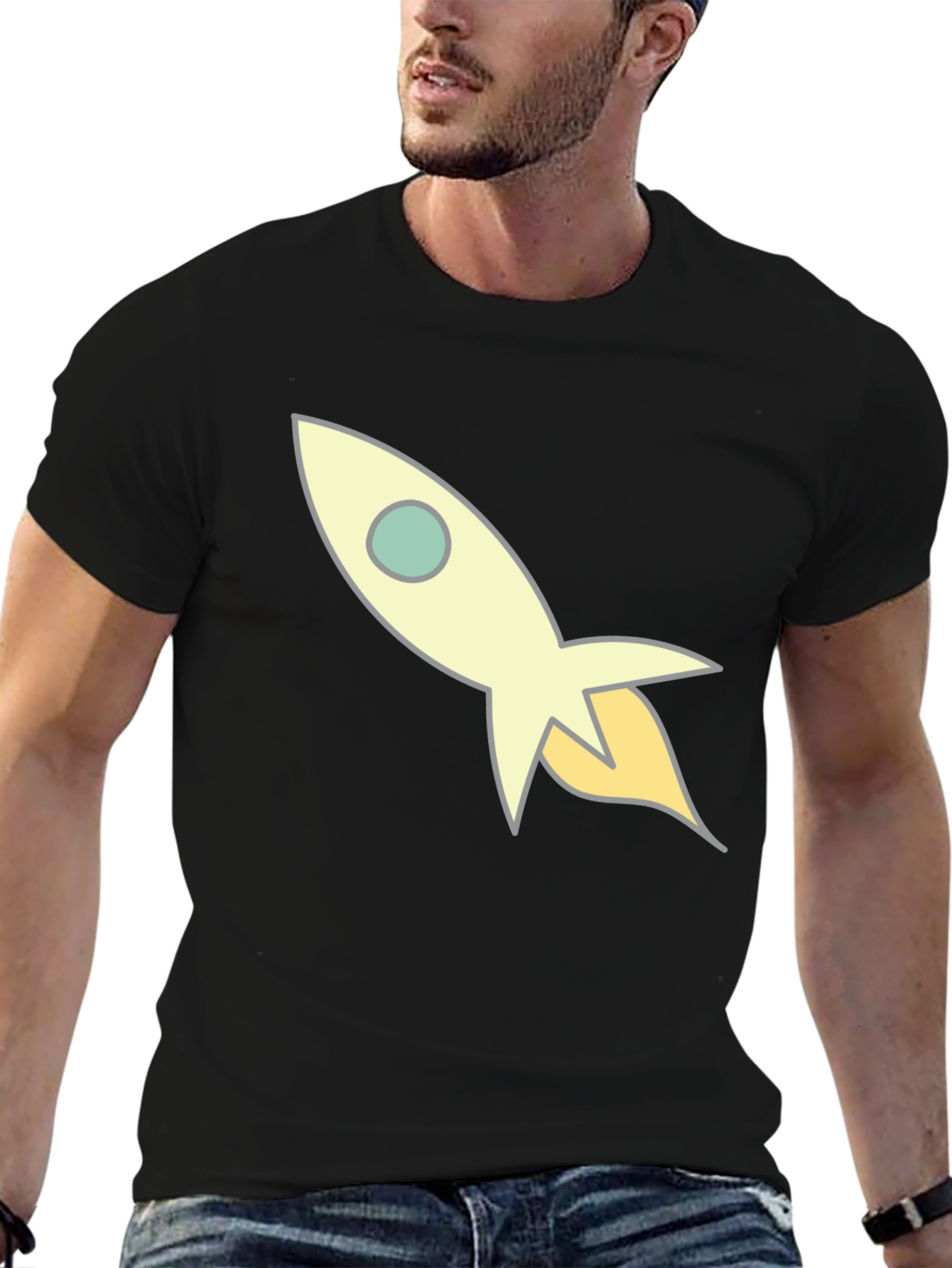 Rocket Ship Graphic Black T-Shirt