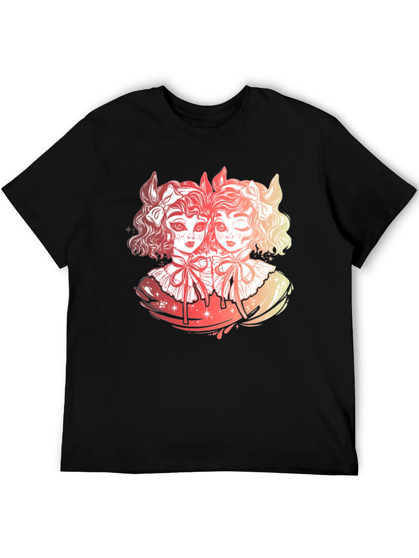 Gothic Twin Dolls Graphic Black T-Shirt