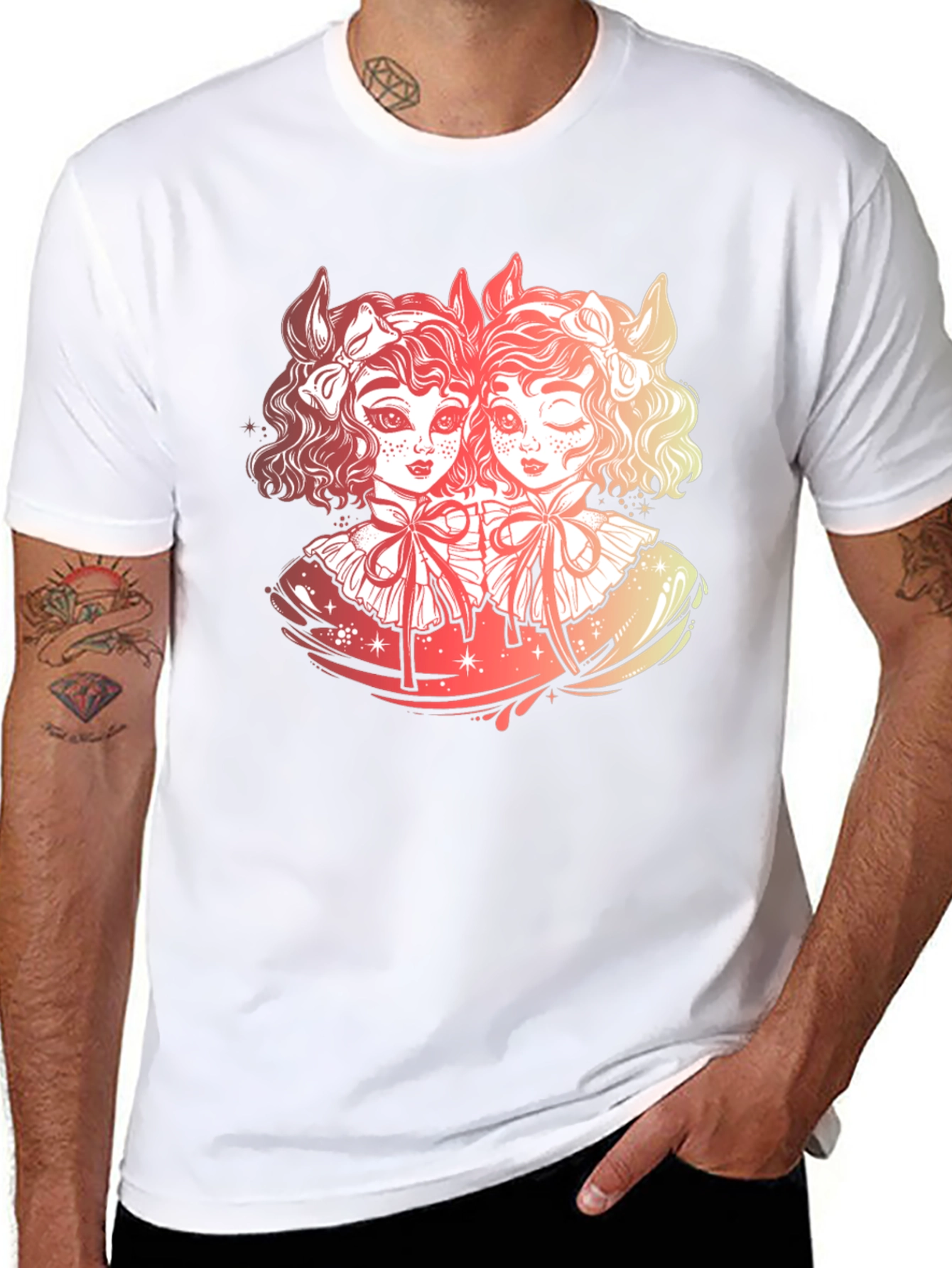 Gothic Twin Dolls Graphic Black T-Shirt