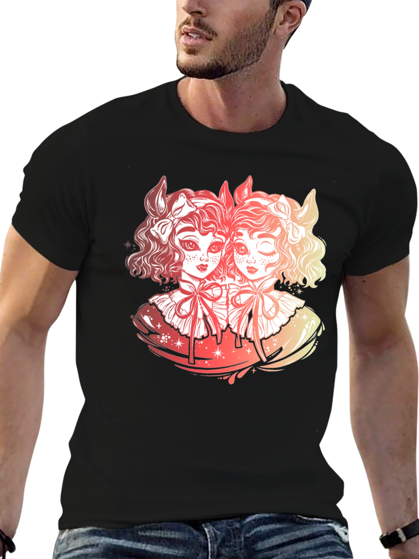 Gothic Twin Dolls Graphic Black T-Shirt