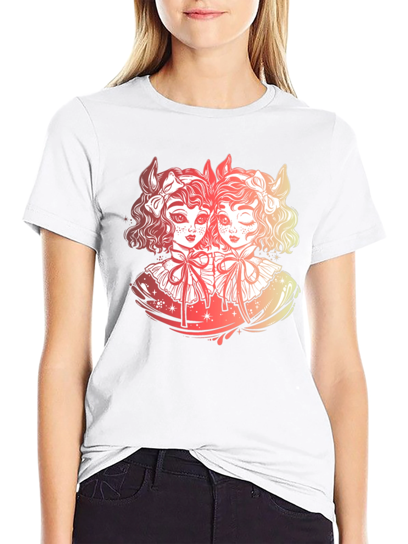 Gothic Twin Dolls Graphic Black T-Shirt
