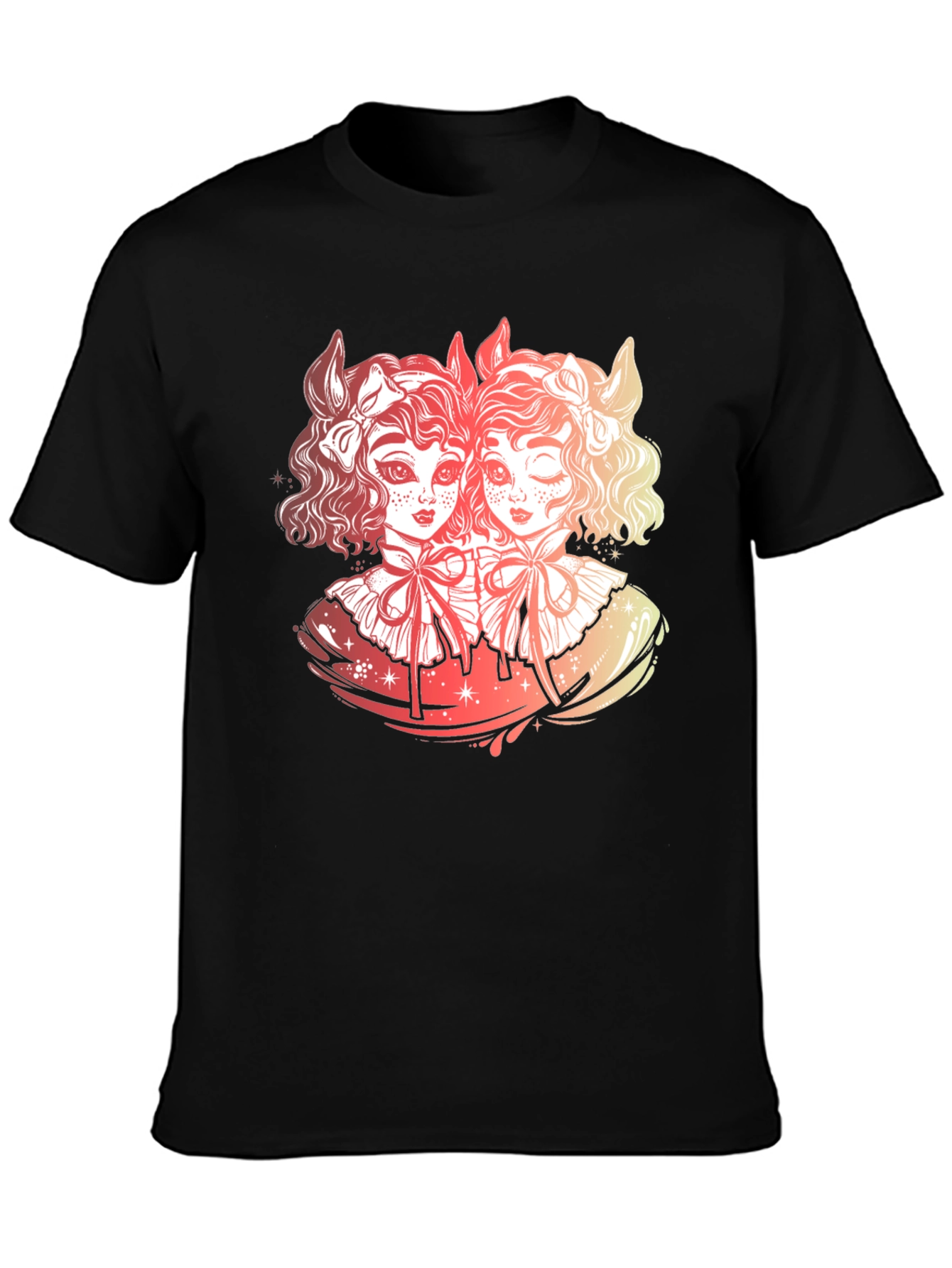 Gothic Twin Dolls Graphic Black T-Shirt