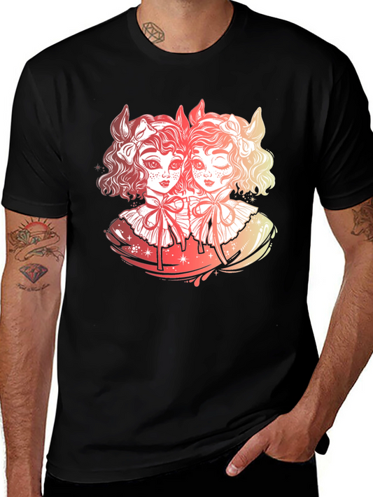 Gothic Twin Dolls Graphic Black T-Shirt