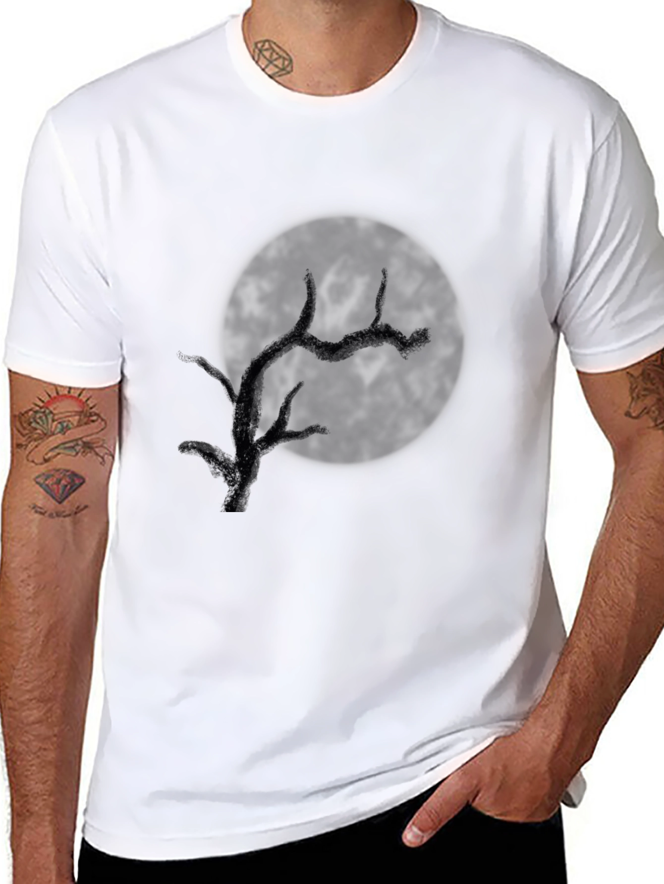 Mens Black Moonlit Tree Graphic Tee