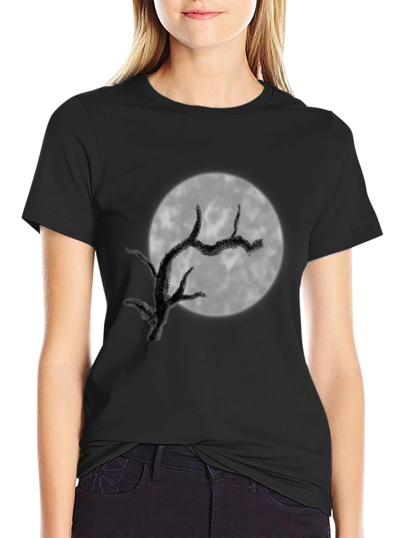 Mens Black Moonlit Tree Graphic Tee