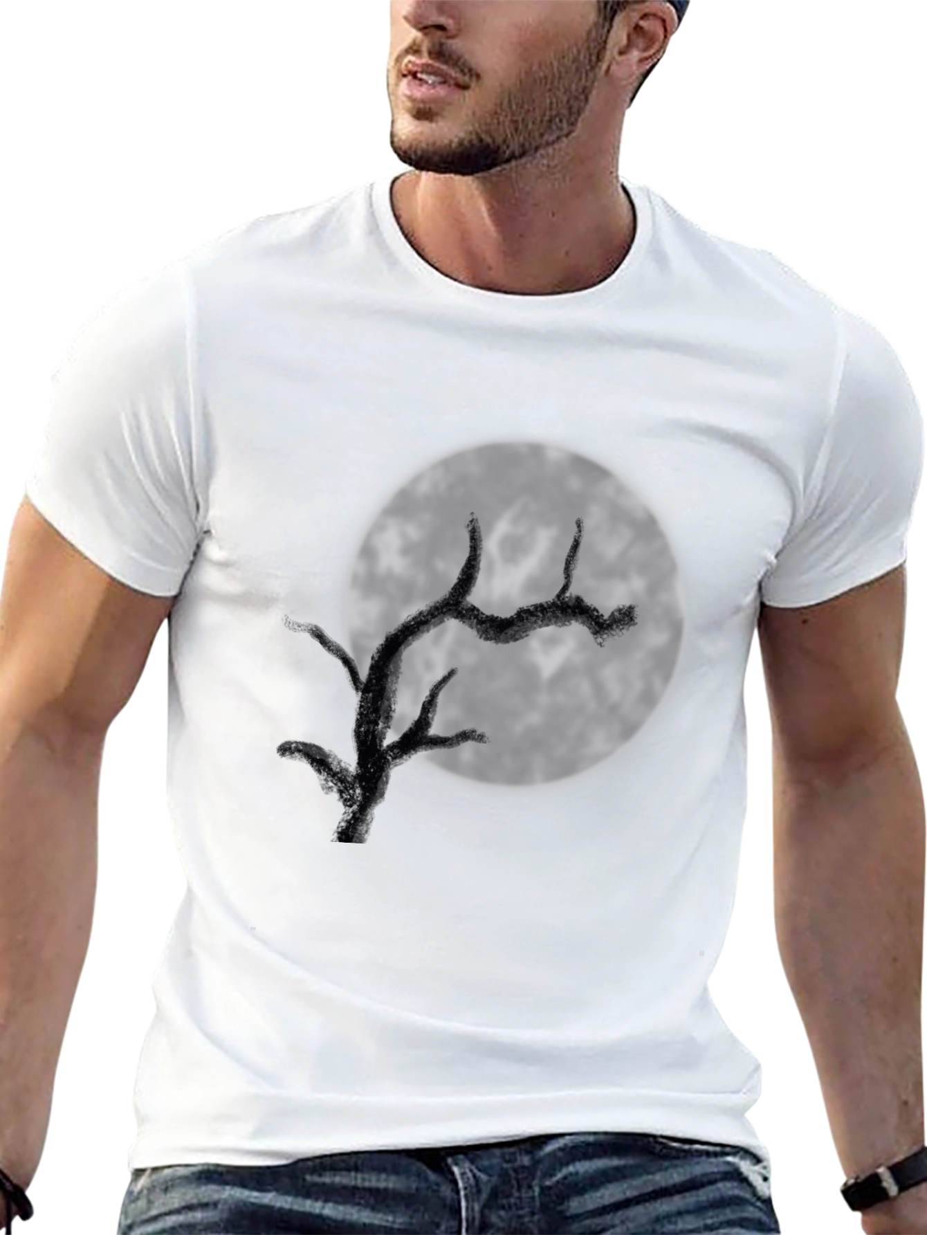 Mens Black Moonlit Tree Graphic Tee