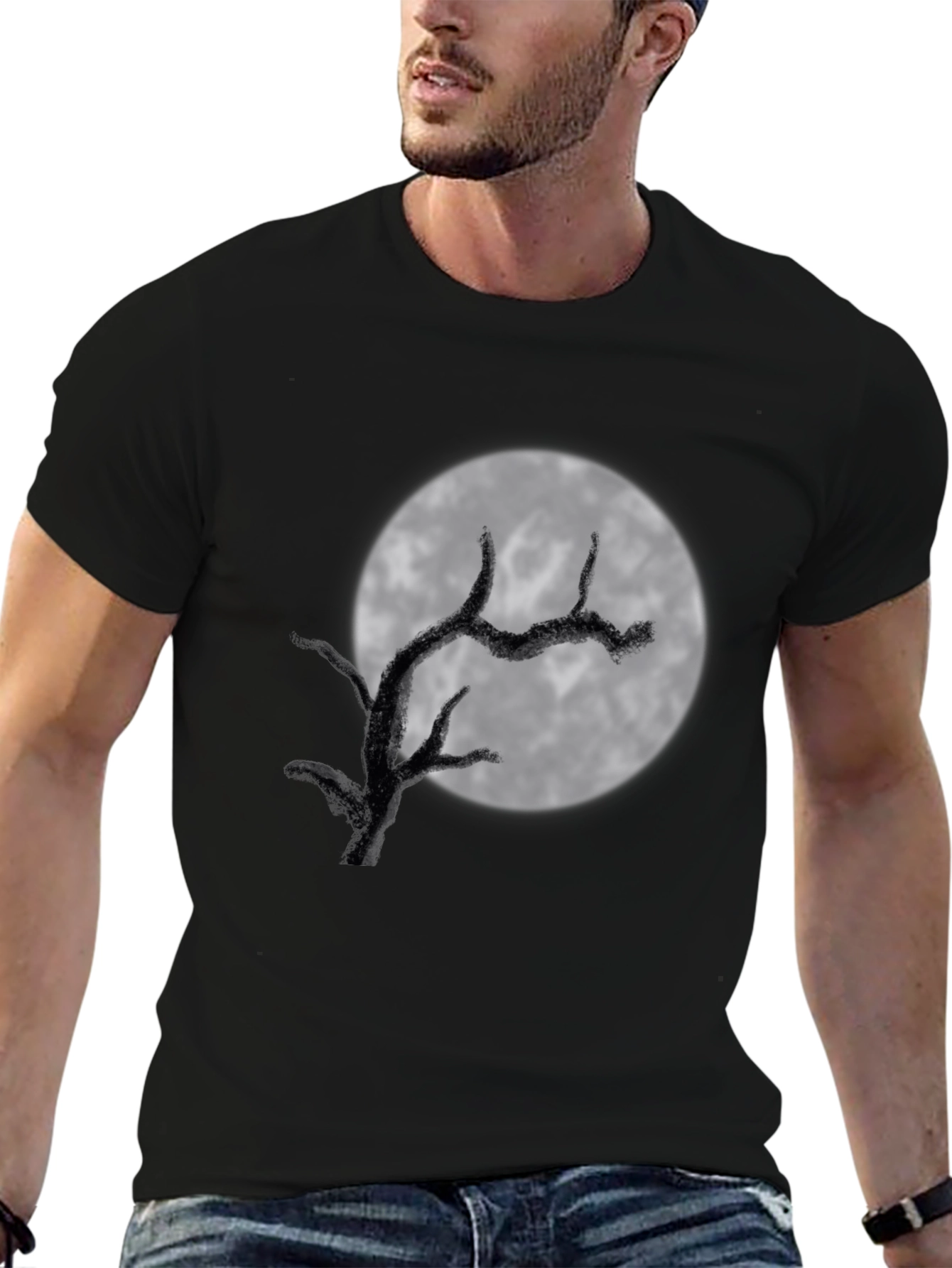 Mens Black Moonlit Tree Graphic Tee