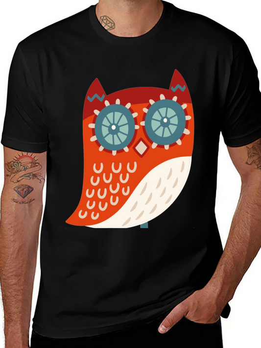 Cool Owl Graphic Print Black T-Shirt