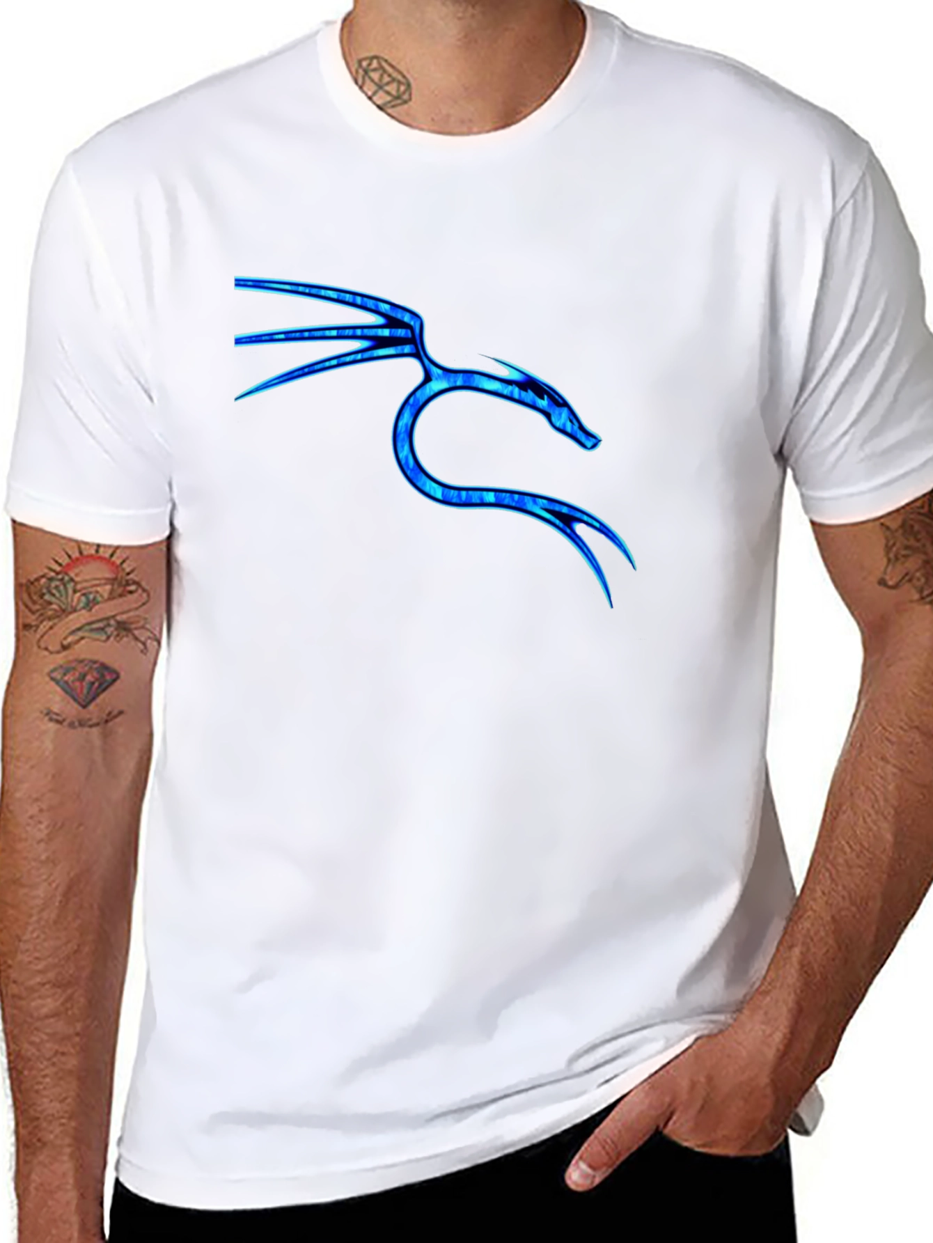 Black Tee with Blue Dragon Graphic