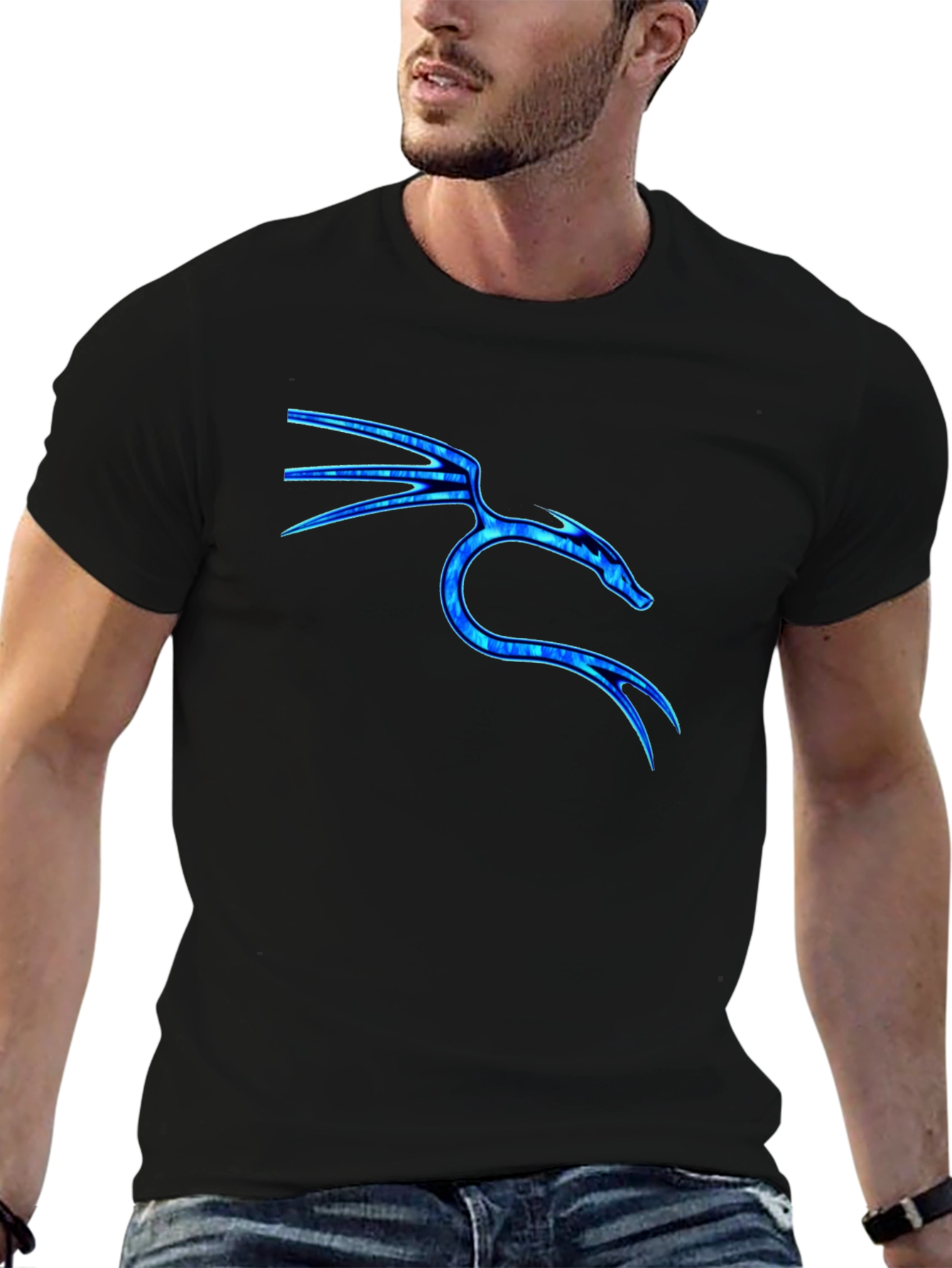 Black Tee with Blue Dragon Graphic