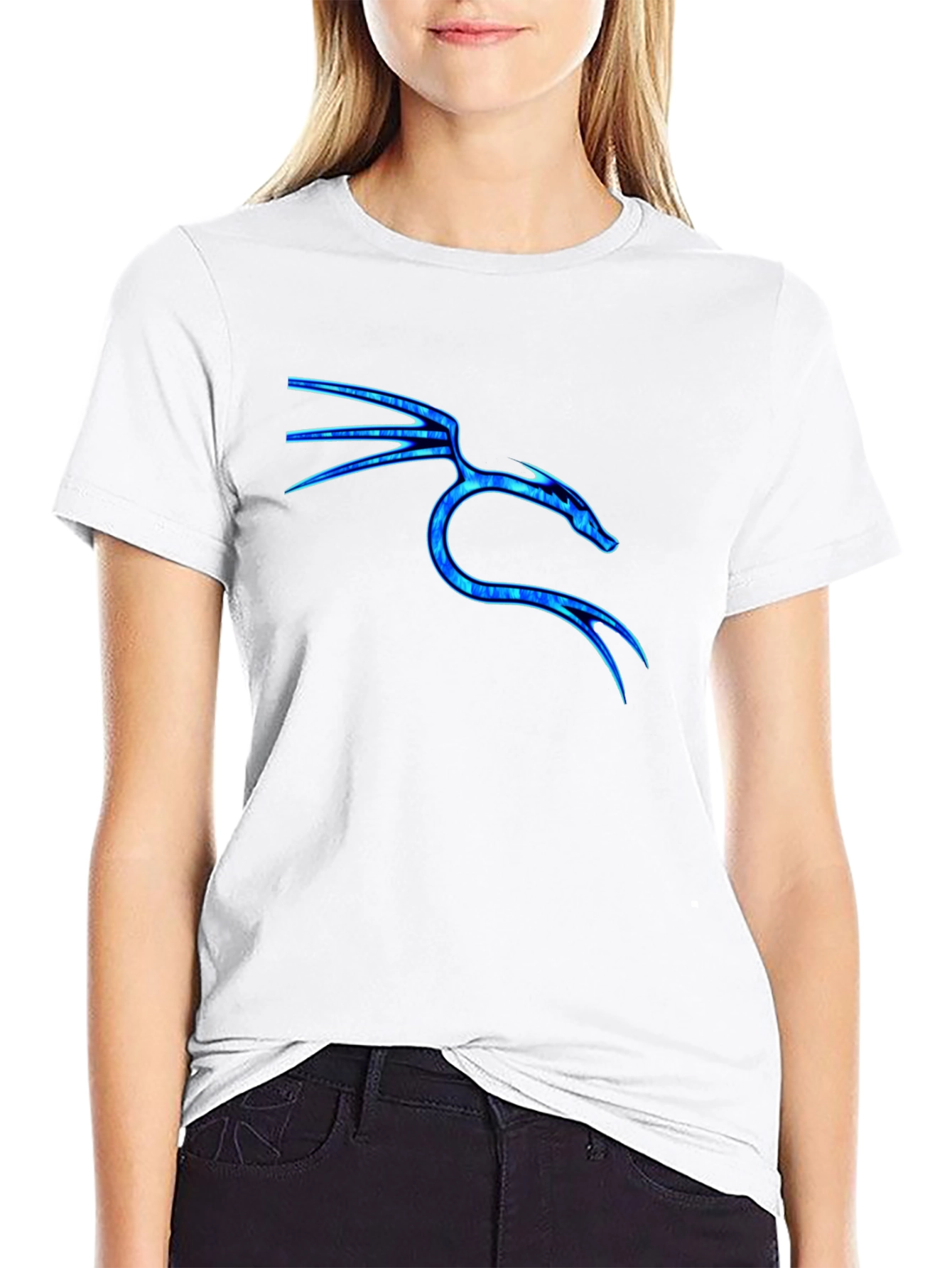 Black Tee with Blue Dragon Graphic