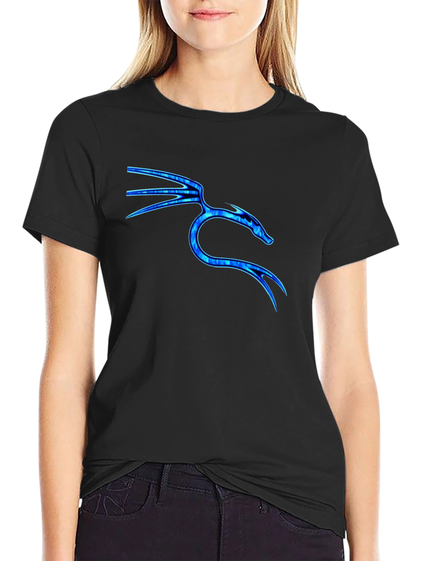 Black Tee with Blue Dragon Graphic