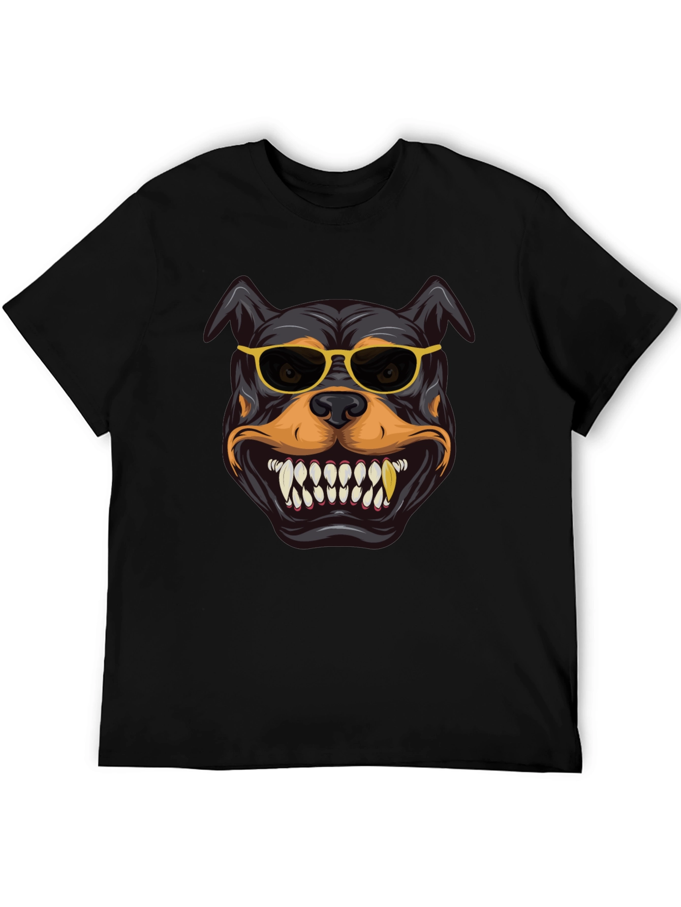 Cool Rottweiler Graphic Tee - Black Cotton Shirt