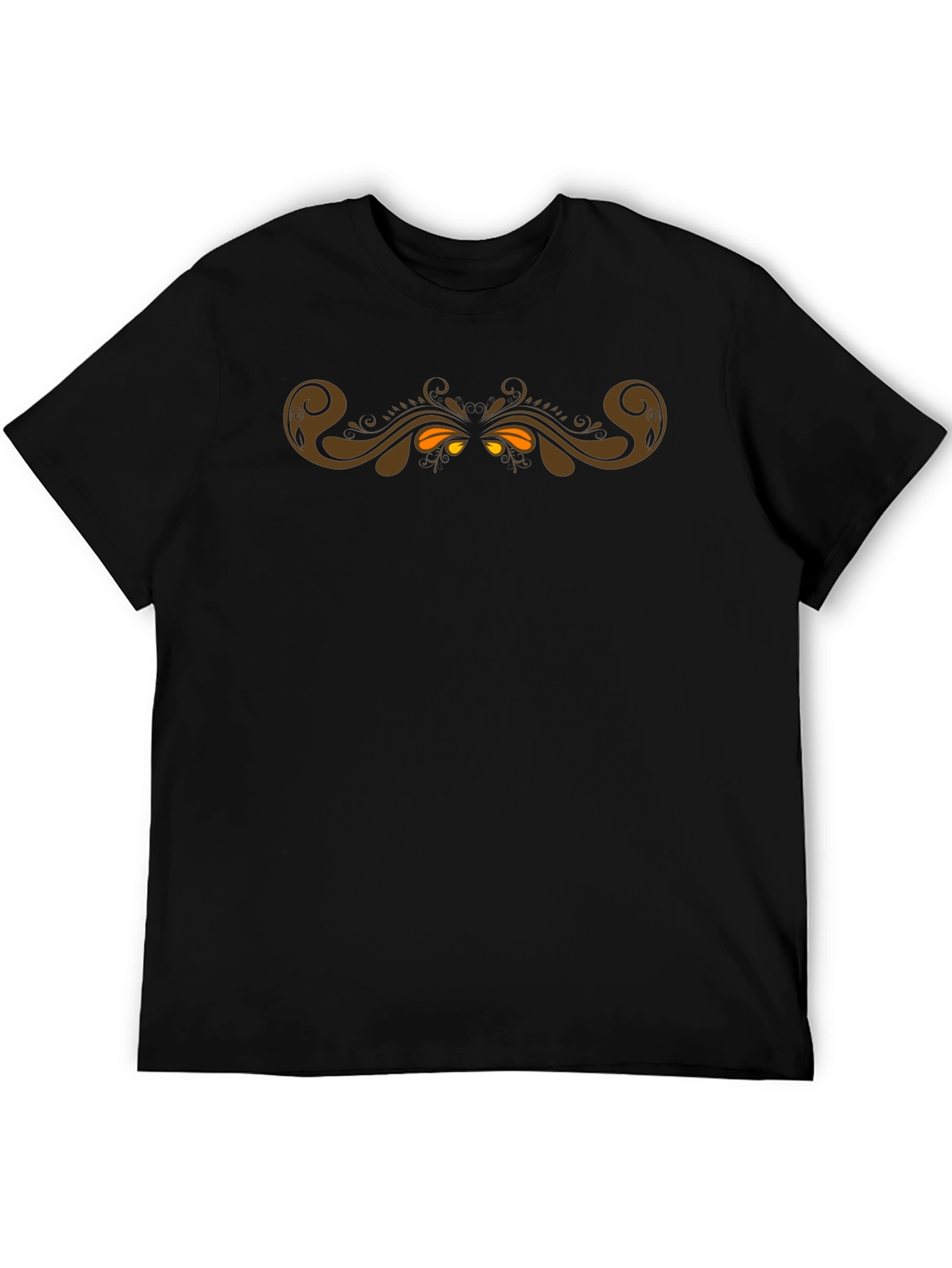 Mens Black T-Shirt with Ornate Scrollwork Design