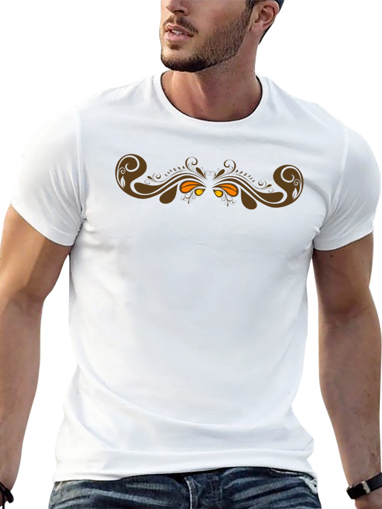 Mens Black T-Shirt with Ornate Scrollwork Design