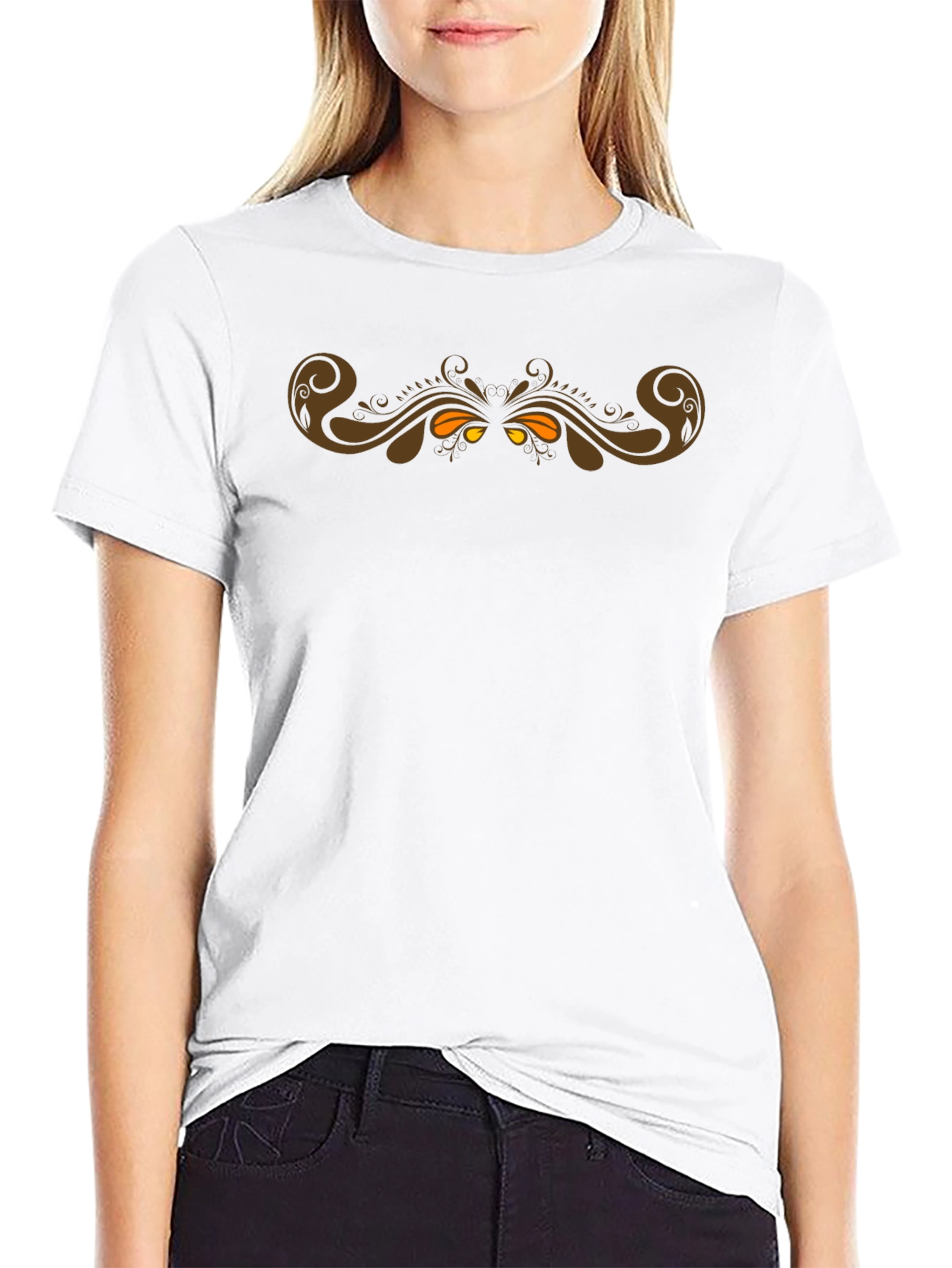 Mens Black T-Shirt with Ornate Scrollwork Design