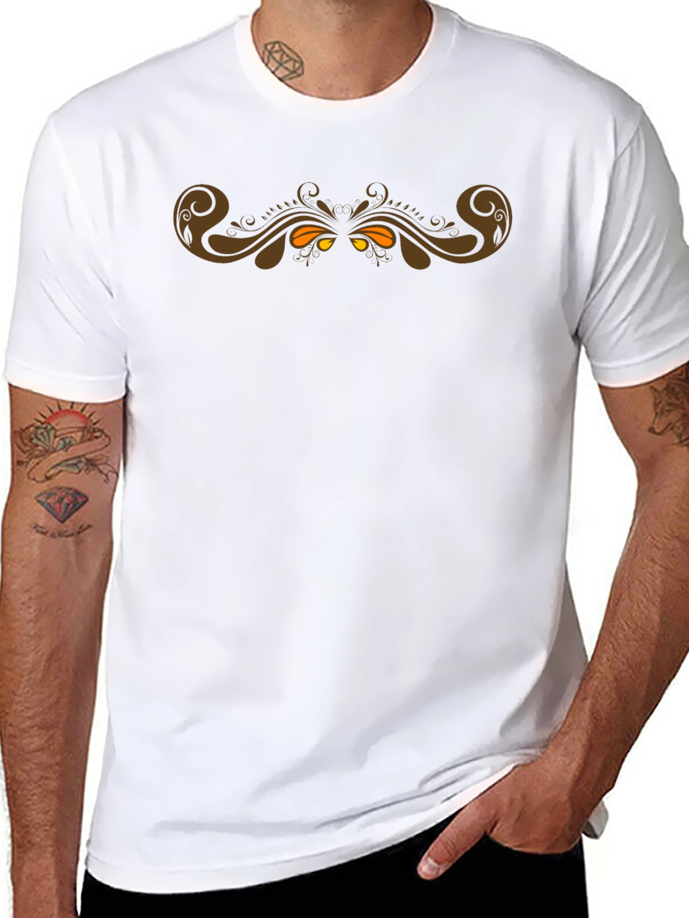 Mens Black T-Shirt with Ornate Scrollwork Design