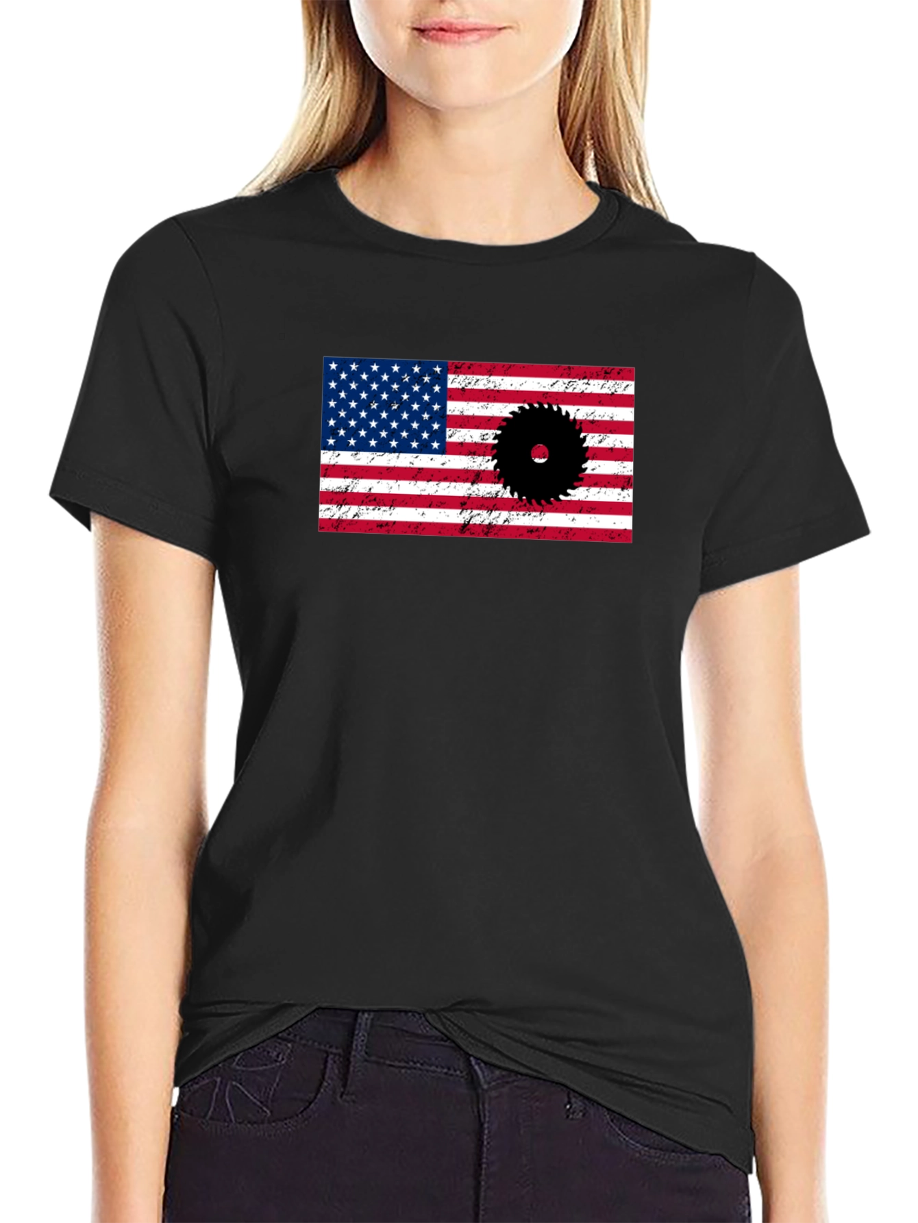 American Flag Saw Blade Graphic T-Shirt