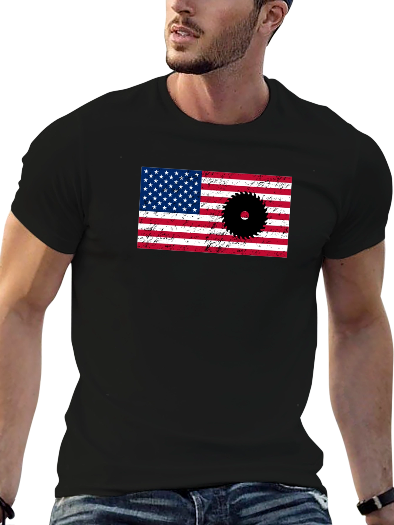 American Flag Saw Blade Graphic T-Shirt