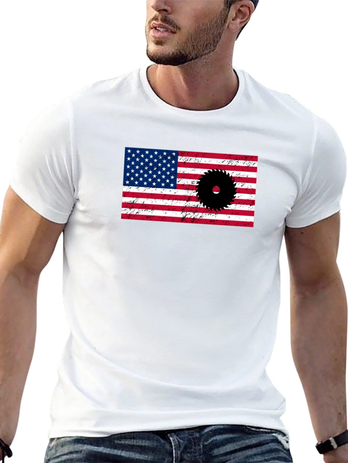 American Flag Saw Blade Graphic T-Shirt