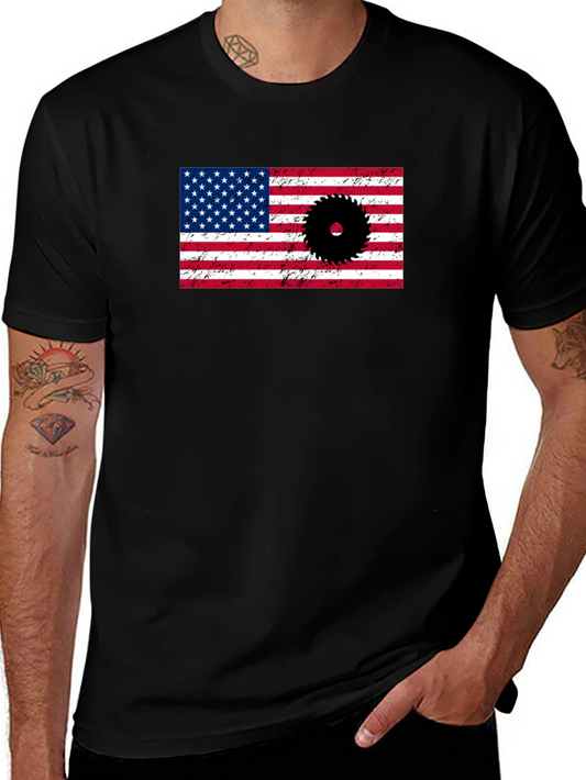 American Flag Saw Blade Graphic T-Shirt