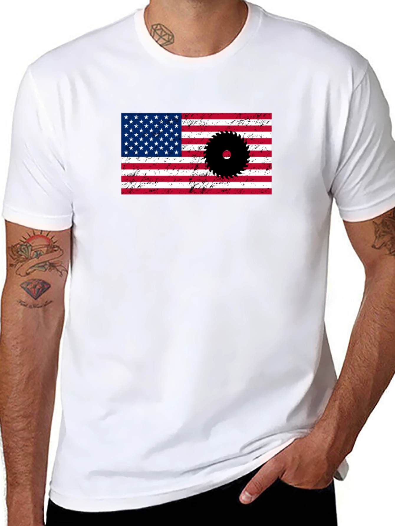 American Flag Saw Blade Graphic T-Shirt