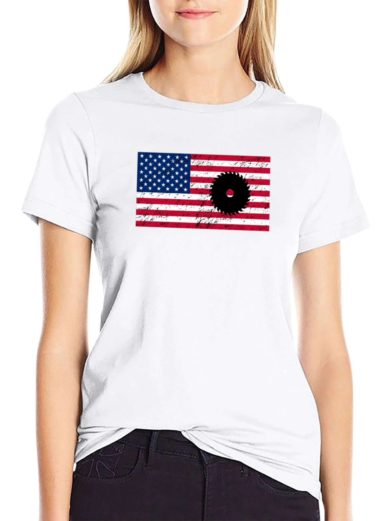 American Flag Saw Blade Graphic T-Shirt