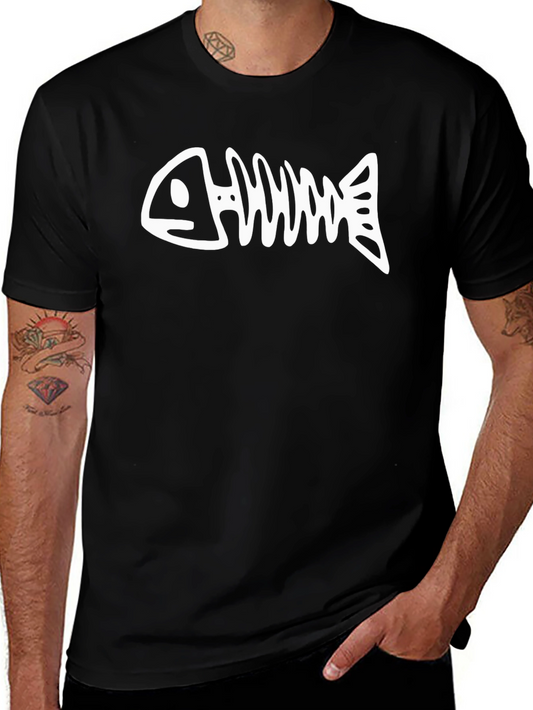 Fishbone Graphic Tee - Black Cotton Casual T-Shirt