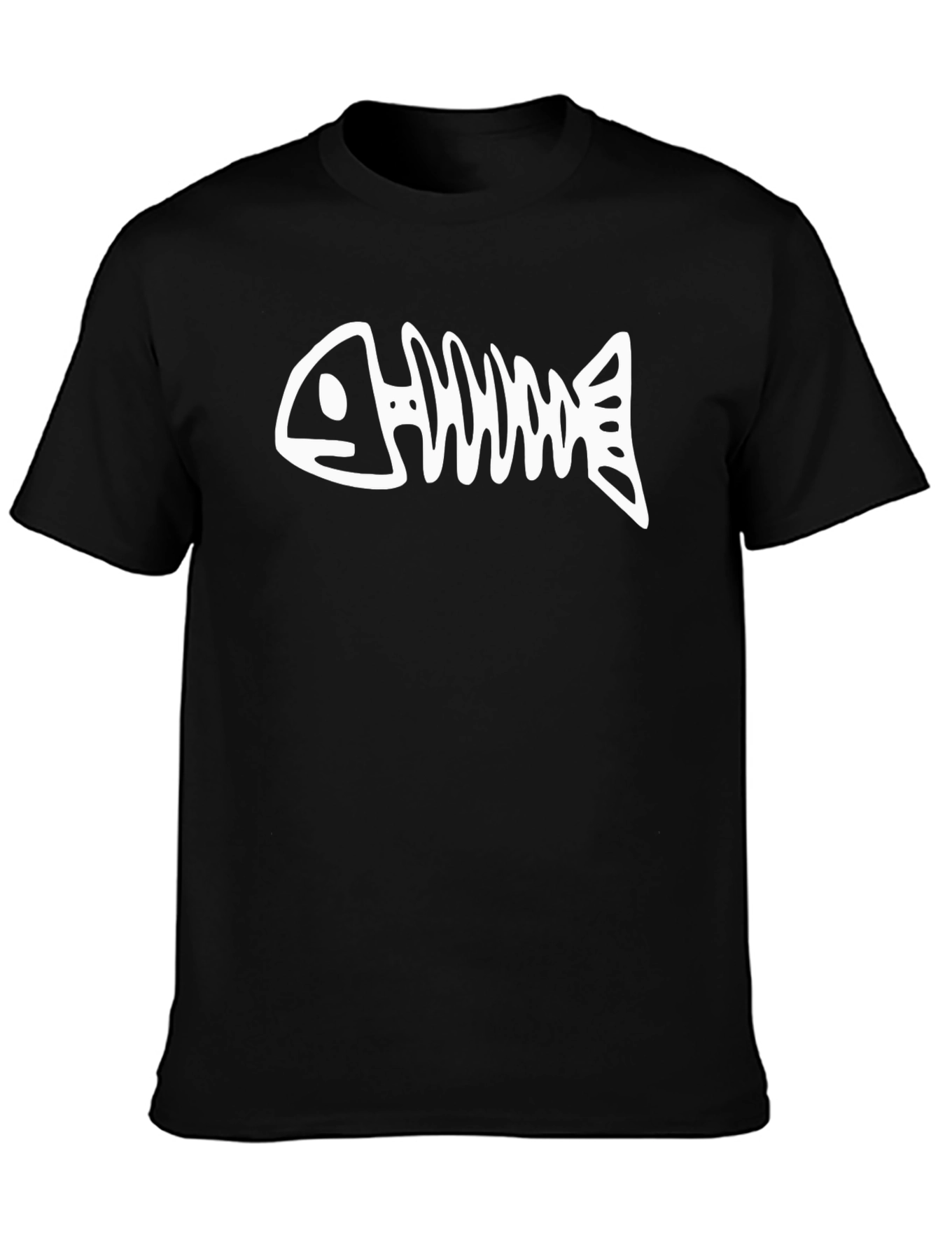 Fishbone Graphic Tee - Black Cotton Casual T-Shirt