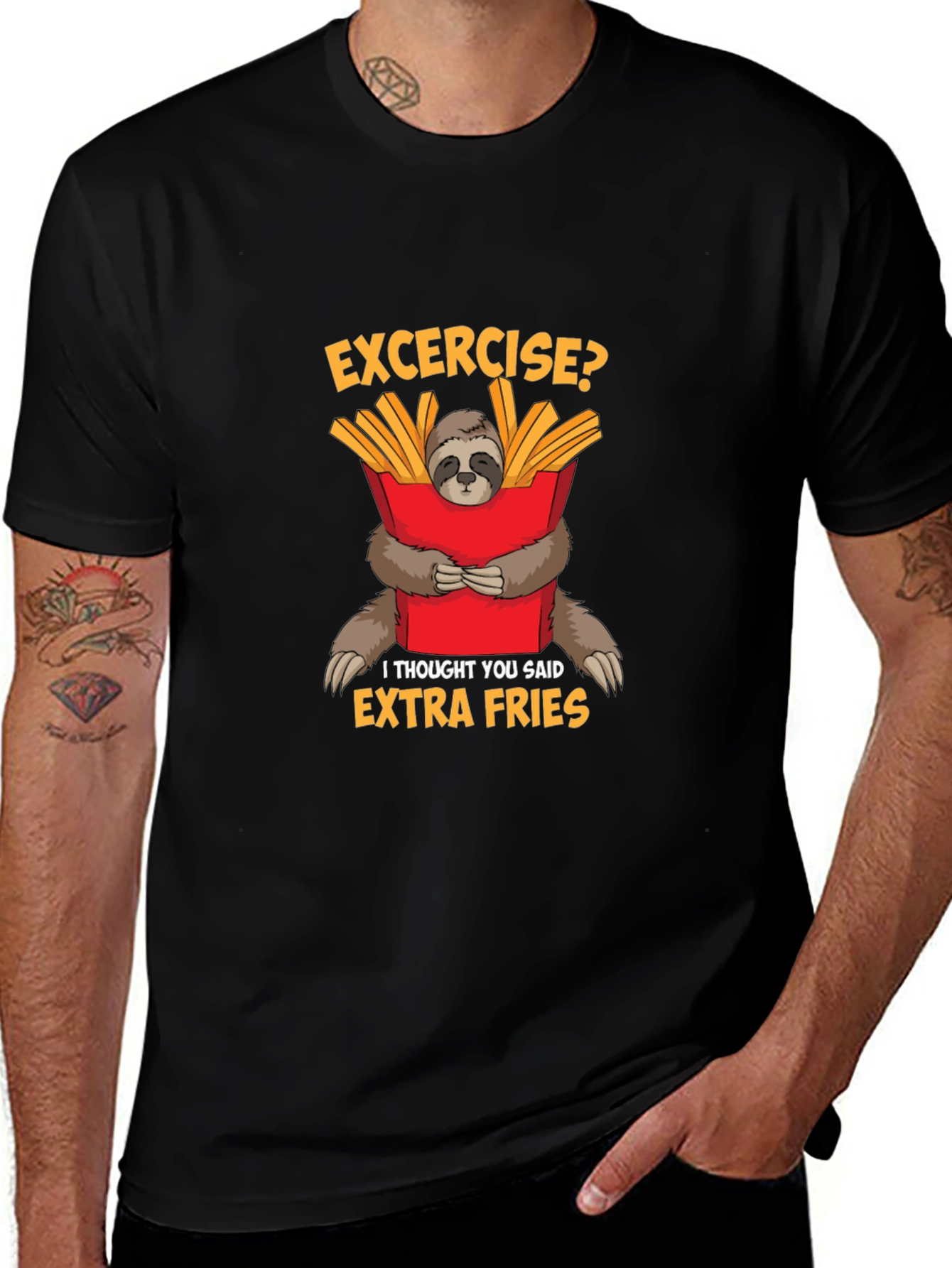 Funny Sloth Extra Fries Graphic T-Shirt