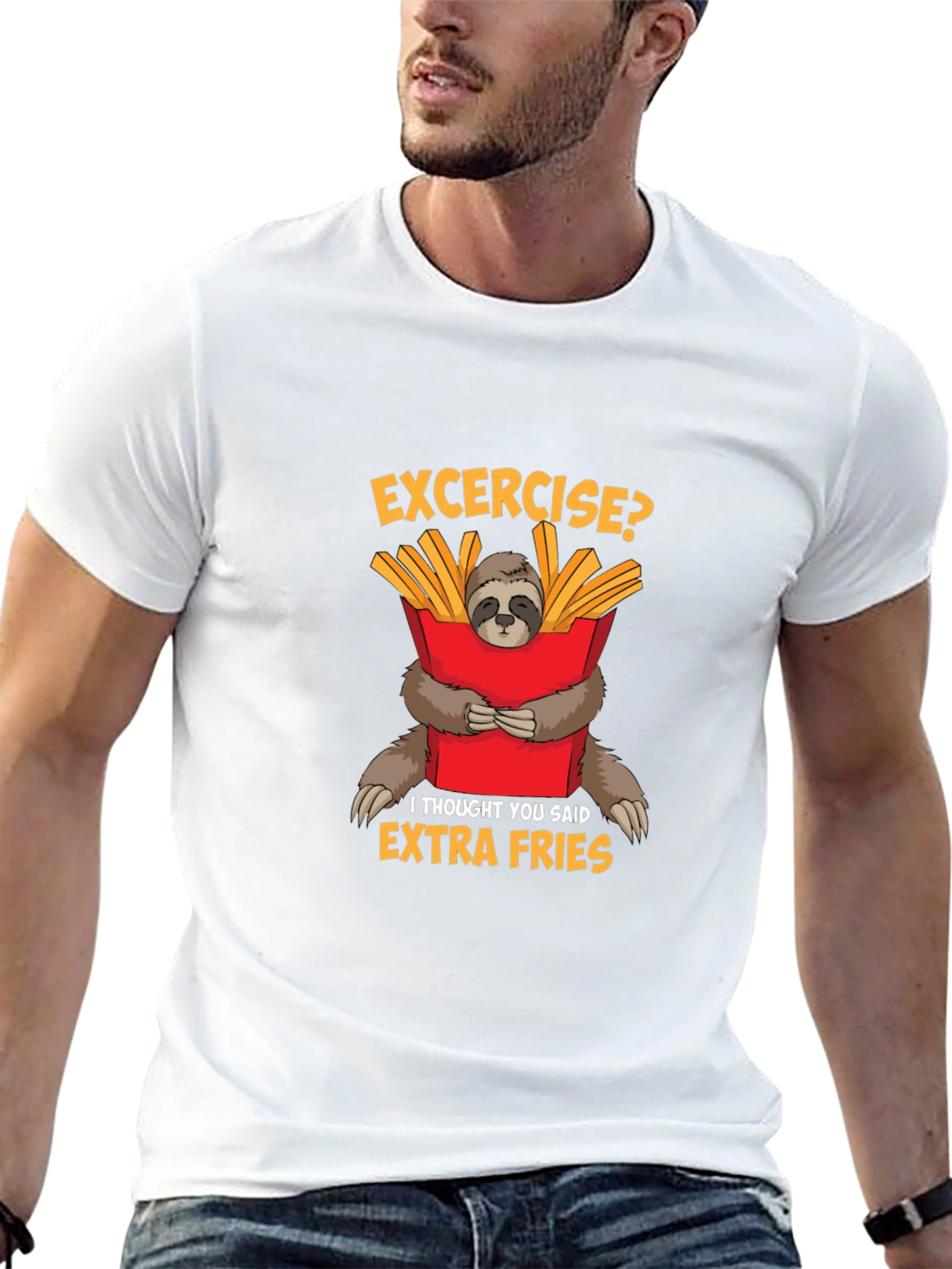 Funny Sloth Extra Fries Graphic T-Shirt