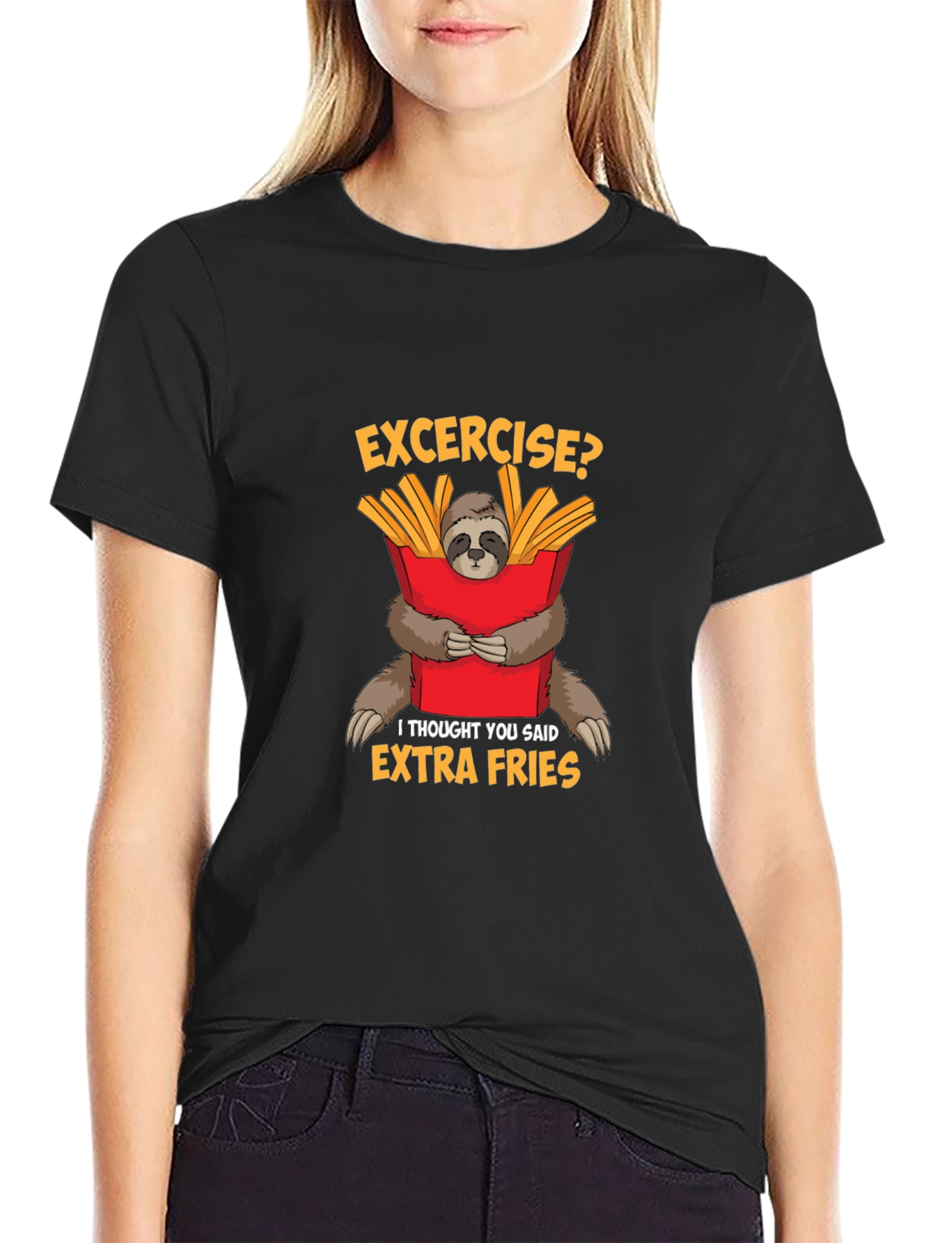Funny Sloth Extra Fries Graphic T-Shirt