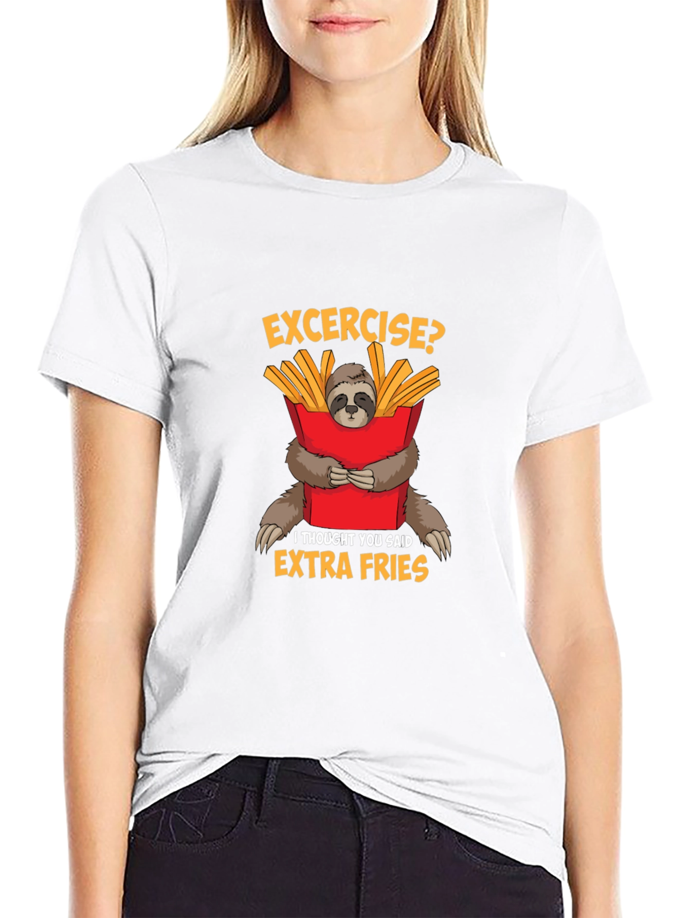 Funny Sloth Extra Fries Graphic T-Shirt