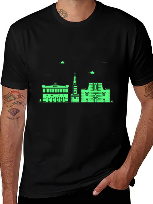 Urban Skyline Graphic Tee - Black Cotton