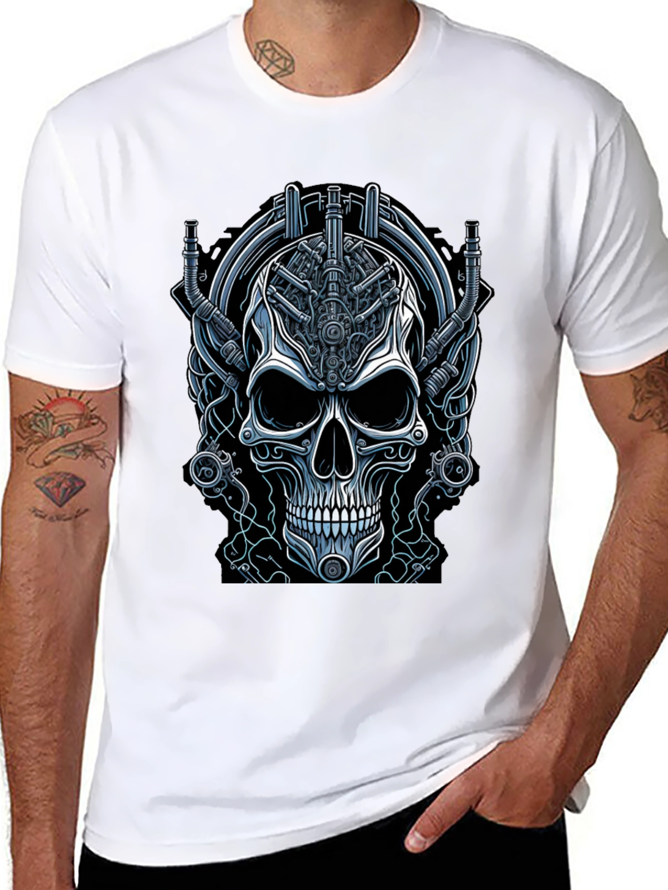 Steampunk Skull Graphic Tee - Black Cotton T-Shirt
