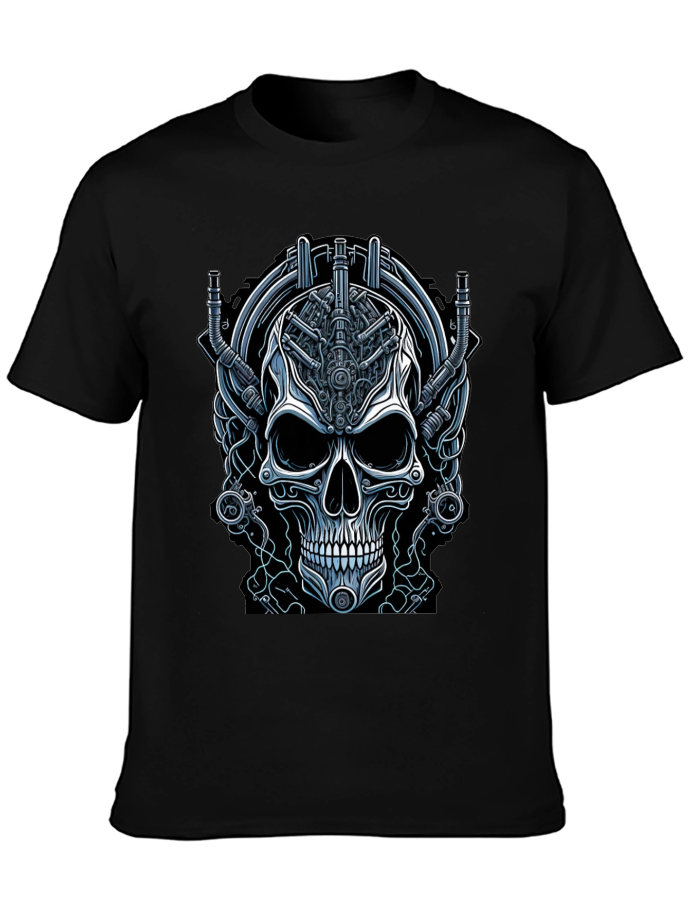 Steampunk Skull Graphic Tee - Black Cotton T-Shirt